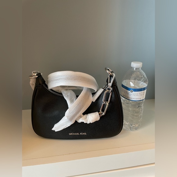 NWT Michael Kors Pebble Leather Cora Pouchette - Black with Silver Hardware - Picture 6 of 15